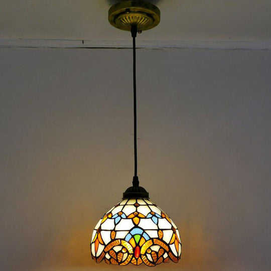 Tiffany-Style Stained Glass Pendant Light: Elegant 1-Light Hanging Lamp For Dining Room Beige / 8’