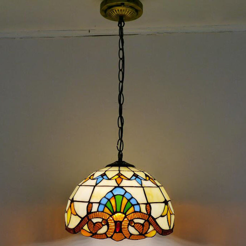 Tiffany-Style Stained Glass Pendant Light: Elegant 1-Light Hanging Lamp For Dining Room Beige / 12’
