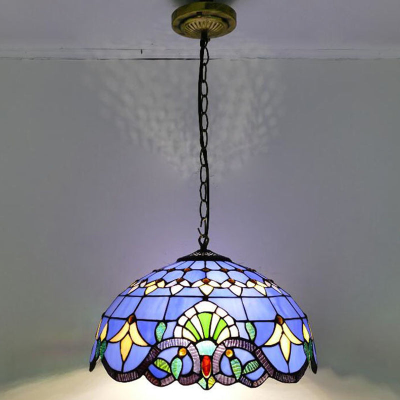 Tiffany-Style Stained Glass Pendant Light: Elegant 1-Light Hanging Lamp For Dining Room Blue / 16’