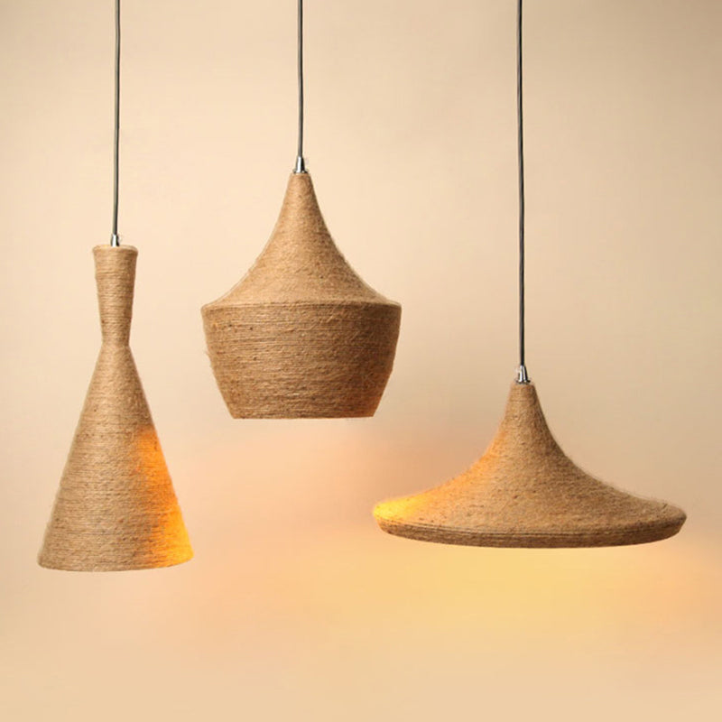 Retro Industrial 3-Light Beige Rope Pendant For Dining Room