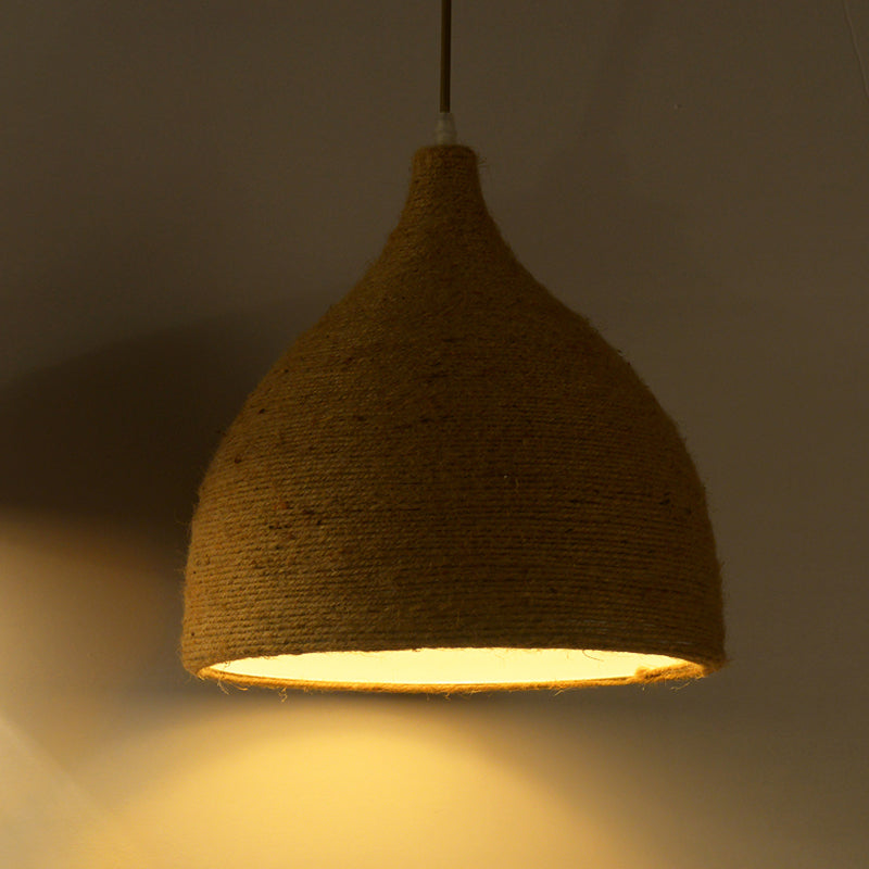Light Beige Rope Pendant - Retro Industrial Teardrop Hanging Lamp For Dining Room