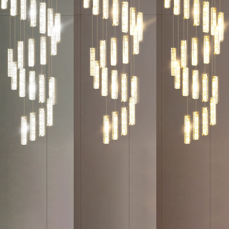 Modern Crystal Drop Pendant Light For Stairway - Multiple Rectangles