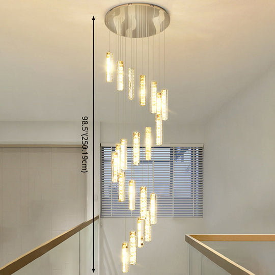Modern Crystal Drop Pendant Light For Stairway - Multiple Rectangles