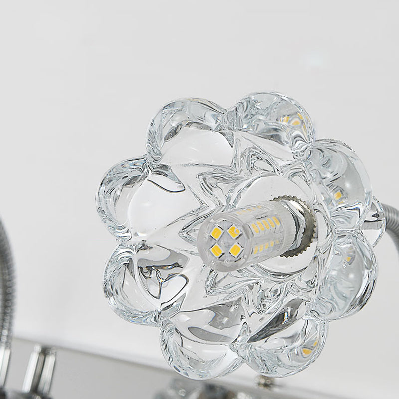 Modern Petal Clear Glass Vanity Light Fixture With Gooseneck Arm - 3 Lights Silver Finish Wall