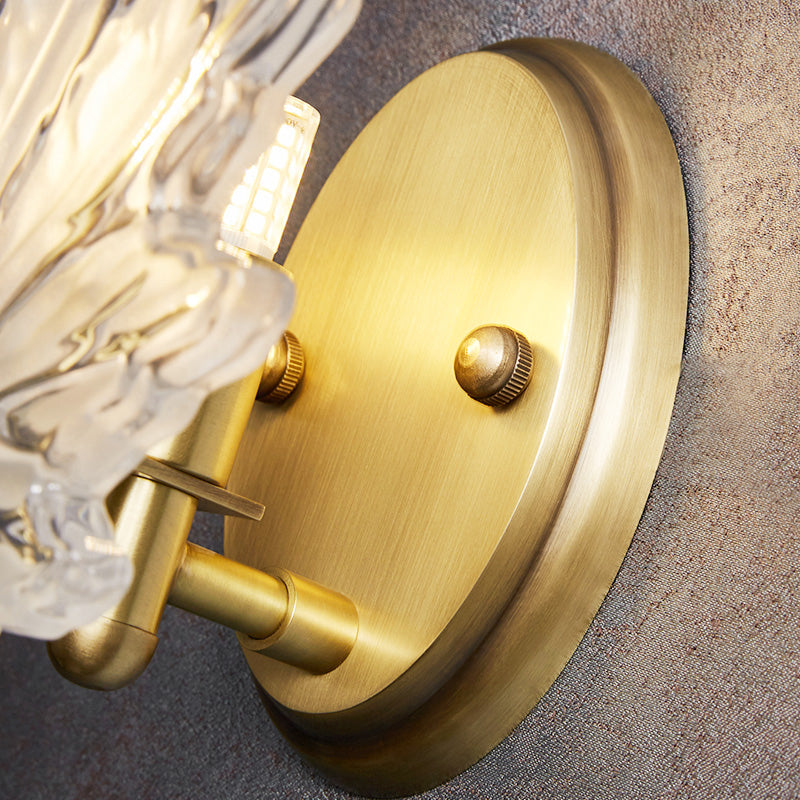 Contemporary Gold Wall Sconce: Maple Leaf Bedroom Light With Clear Crystal 1 Head Fixture