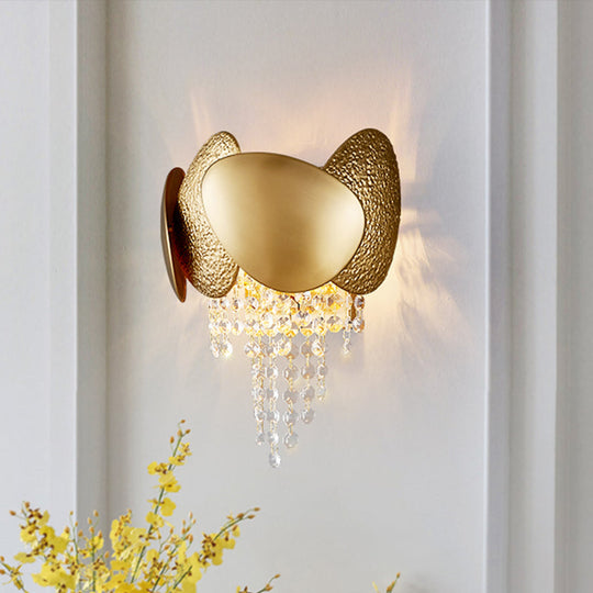 Modern Egg Shaped Wall Mount Light With 2 Metal Lights - Golden Sconce Lighting Clear Crystal