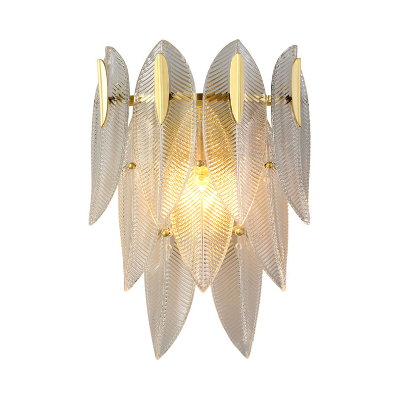 Prismatic Crystal Leaf Wall Sconce - Minimalist Gold Light Fixture (2 Lights)