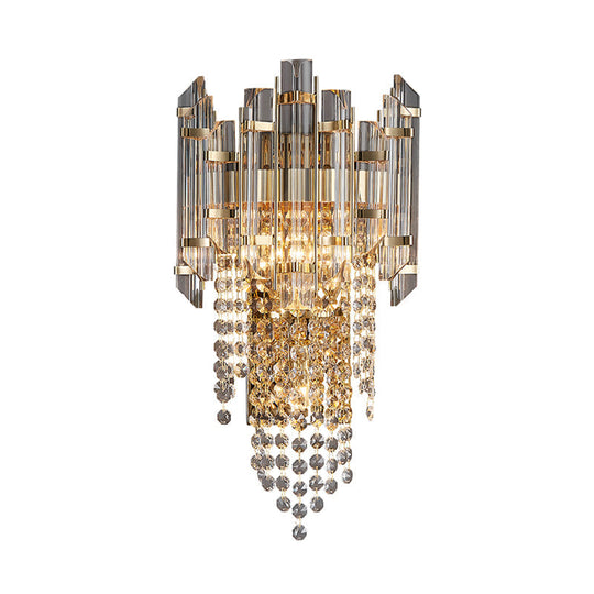 Modern Beaded Crystal Wall Sconce With 2 Smoky Grey Lights For Living Room