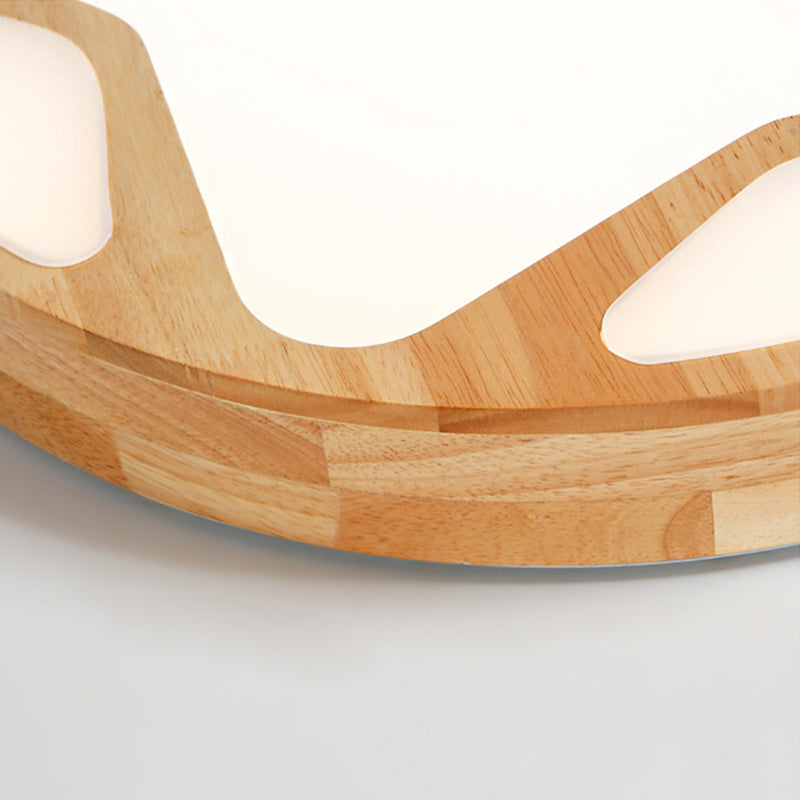 Modern Led Flush Ceiling Light In Beige - Kindergarten Star Design Wood Acrylic Lamp