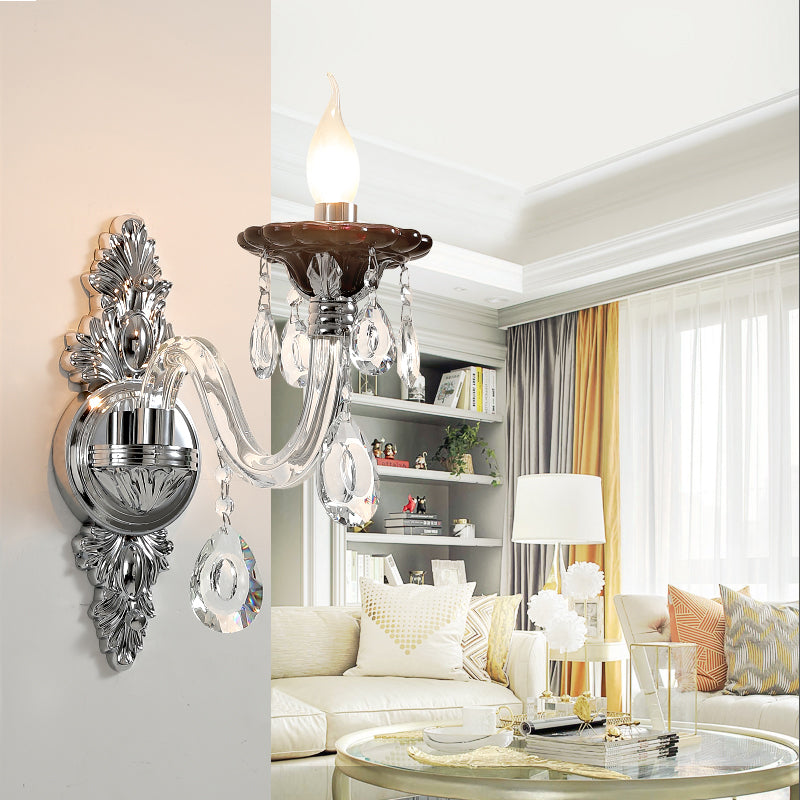 Modern Crystal Wall Sconce With Silver Candle Design - Ideal For Bedroom Lighting 1 /