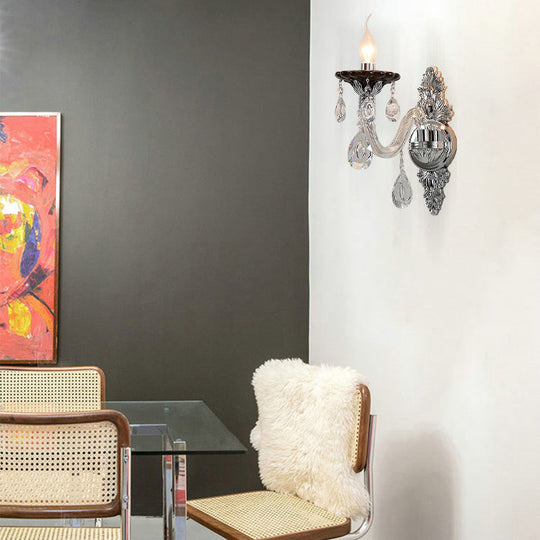 Modern Crystal Wall Sconce With Silver Candle Design - Ideal For Bedroom Lighting