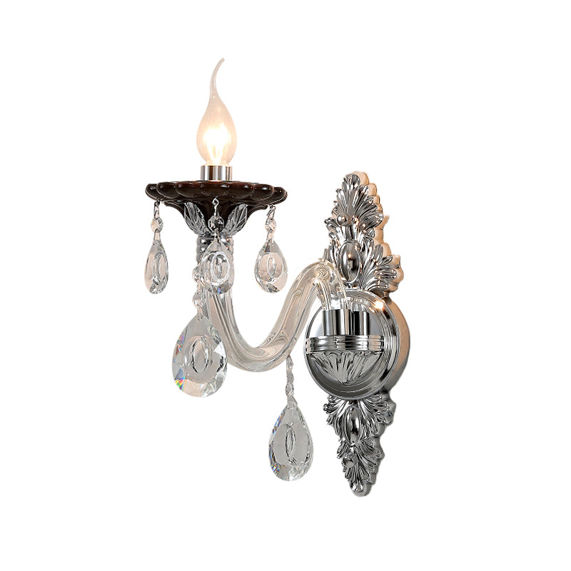 Modern Crystal Wall Sconce With Silver Candle Design - Ideal For Bedroom Lighting