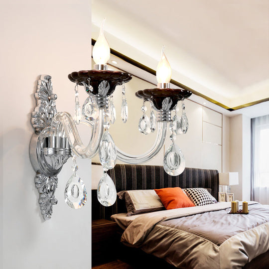 Modern Crystal Wall Sconce With Silver Candle Design - Ideal For Bedroom Lighting 2 /