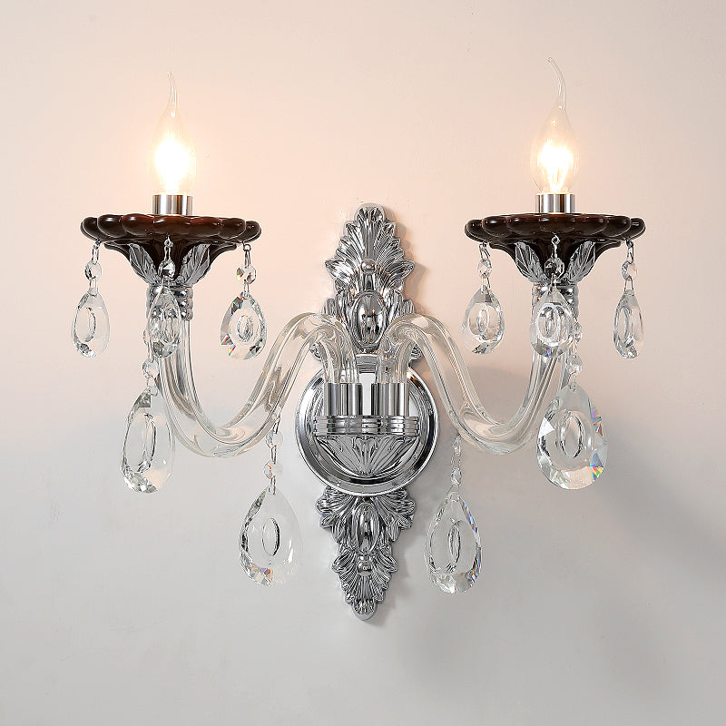 Modern Crystal Wall Sconce With Silver Candle Design - Ideal For Bedroom Lighting
