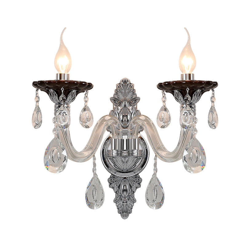 Modern Crystal Wall Sconce With Silver Candle Design - Ideal For Bedroom Lighting