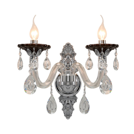 Modern Crystal Wall Sconce With Silver Candle Design - Ideal For Bedroom Lighting