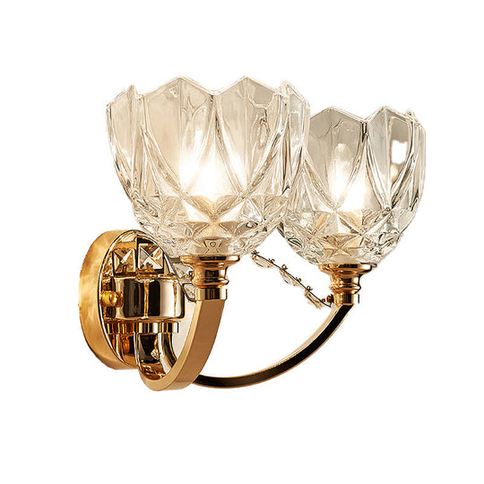Postmodern Clear Glass Wall Mount Sconce Light With Crystal Accent - Gold Finish