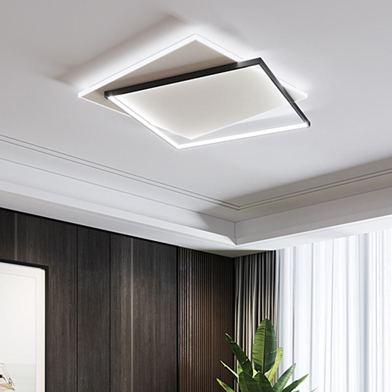 Led Geometric Double Square Ceiling Lamp With Acrylic Shade - Sleek Flush Mount Lighting