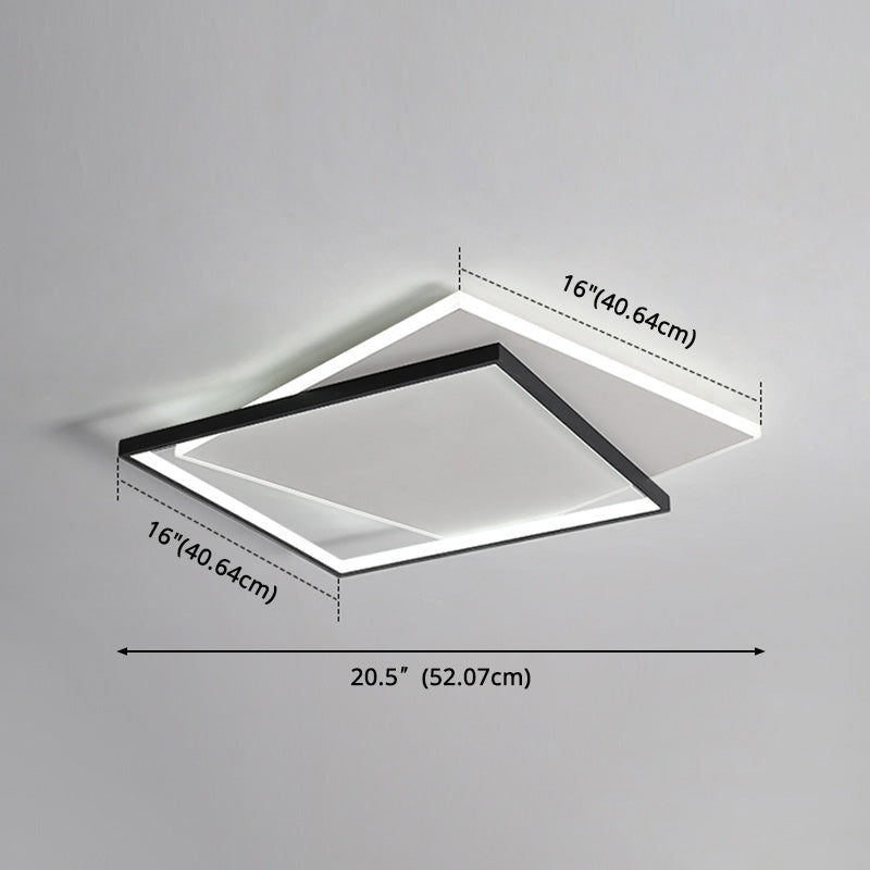 Led Geometric Double Square Ceiling Lamp With Acrylic Shade - Sleek Flush Mount Lighting