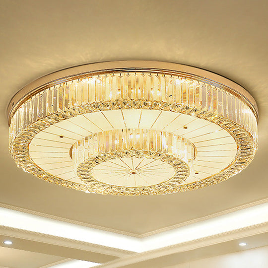 Modern Led Flush Ceiling Lamp With Clear Crystal Drum Shape For Living And Dining Room Lighting Gold