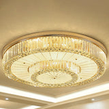 Modern Led Flush Ceiling Lamp With Clear Crystal Drum Shape For Living And Dining Room Lighting Gold