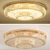 Modern Led Flush Ceiling Lamp With Clear Crystal Drum Shape For Living And Dining Room Lighting