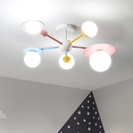5-Light Macaroon Ceiling Light With Semi-Flush Mount - Perfect For Kindergarten Hallway And Bedroom