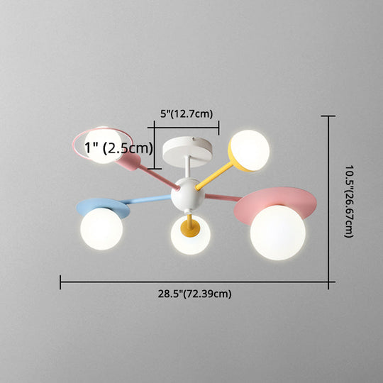 5-Light Macaroon Ceiling Light With Semi-Flush Mount - Perfect For Kindergarten Hallway And Bedroom