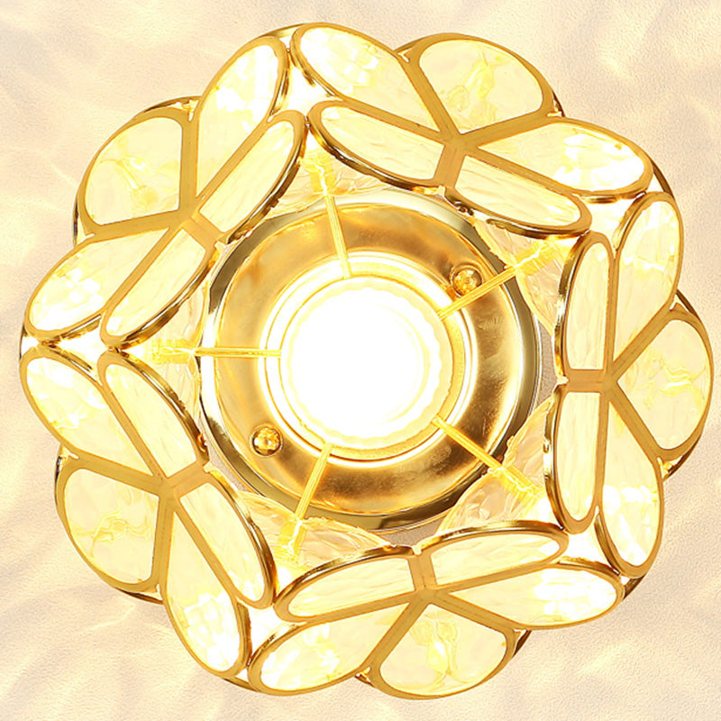 Antique Gold Colonial Style Petal Polyhedron Ceiling Light Flush - Mount Lamp
