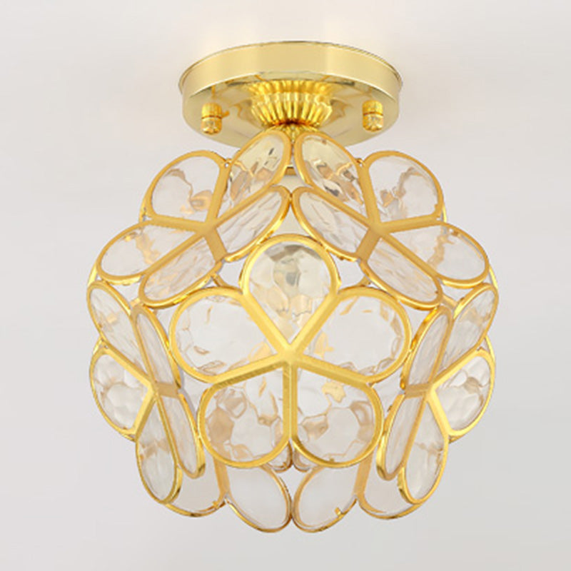 Antique Gold Colonial Style Petal Polyhedron Ceiling Light Flush-Mount Lamp