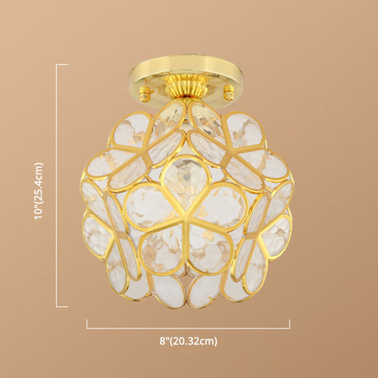 Antique Gold Colonial Style Petal Polyhedron Ceiling Light Flush-Mount Lamp