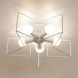 Industrial Style Ceiling Light: 5-Bulb Flush Mount Fixture With Iron Frame Lampshade - Dining Room