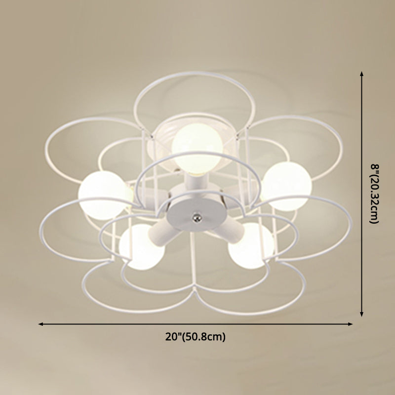 Industrial Style Ceiling Light: 5-Bulb Flush Mount Fixture With Iron Frame Lampshade - Dining Room