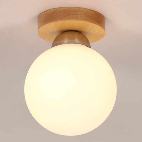 Sleek Wood Ceiling Light: Simplicity 1 - Light Flush Mount For Bedrooms / Globe