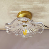 Vintage Glass Ceiling Light With Brass Lamp Holder - Corridor Lighting Fixture / Scalloped