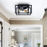 Retro Industrial Wrought Iron Ceiling Light With Black Frame