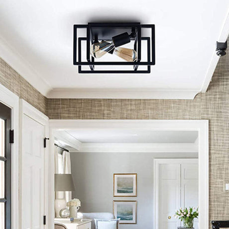 Retro Industrial Wrought Iron Ceiling Light With Black Frame