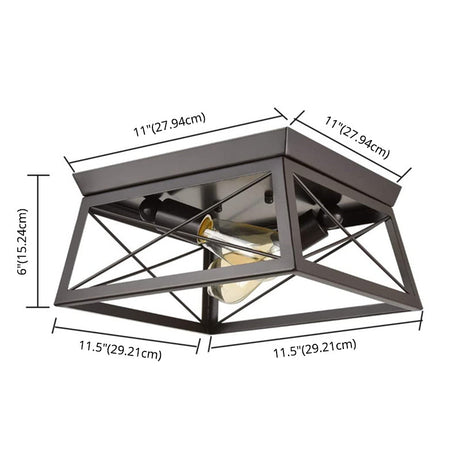 Retro Industrial Wrought Iron Ceiling Light With Black Frame