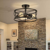 Retro Industrial Wrought Iron Ceiling Light With Black Frame / Drum