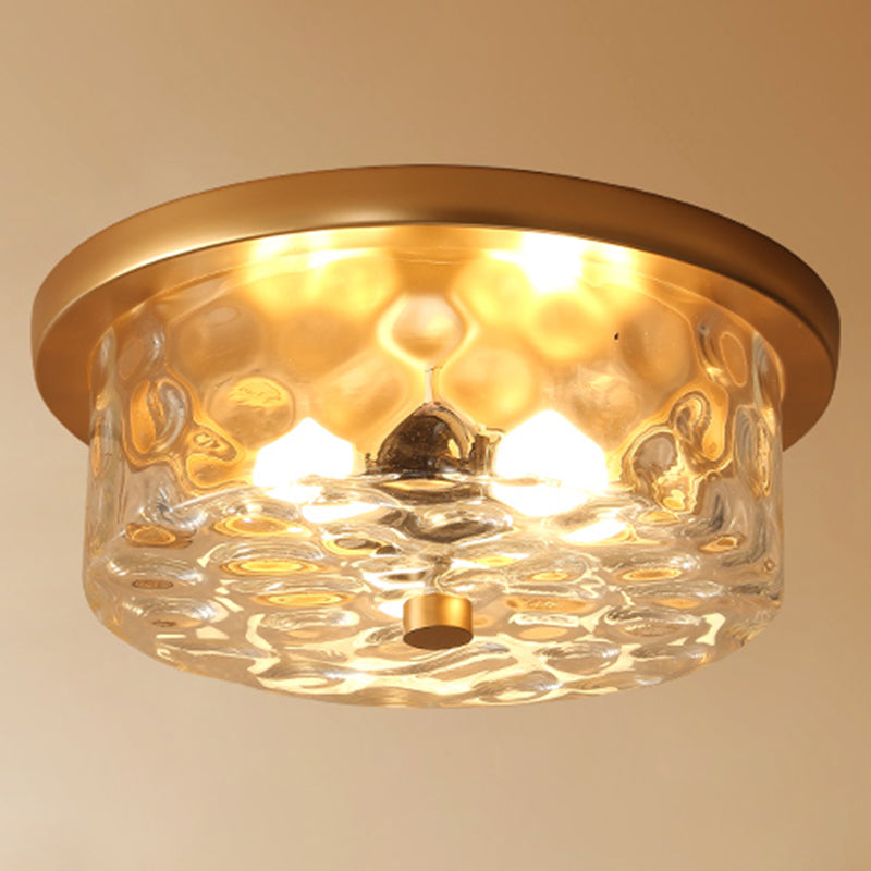 Colonial Style Glass Shade Ceiling Light - Polyhedron Flush - Mount For Bedroom Gold / Drum