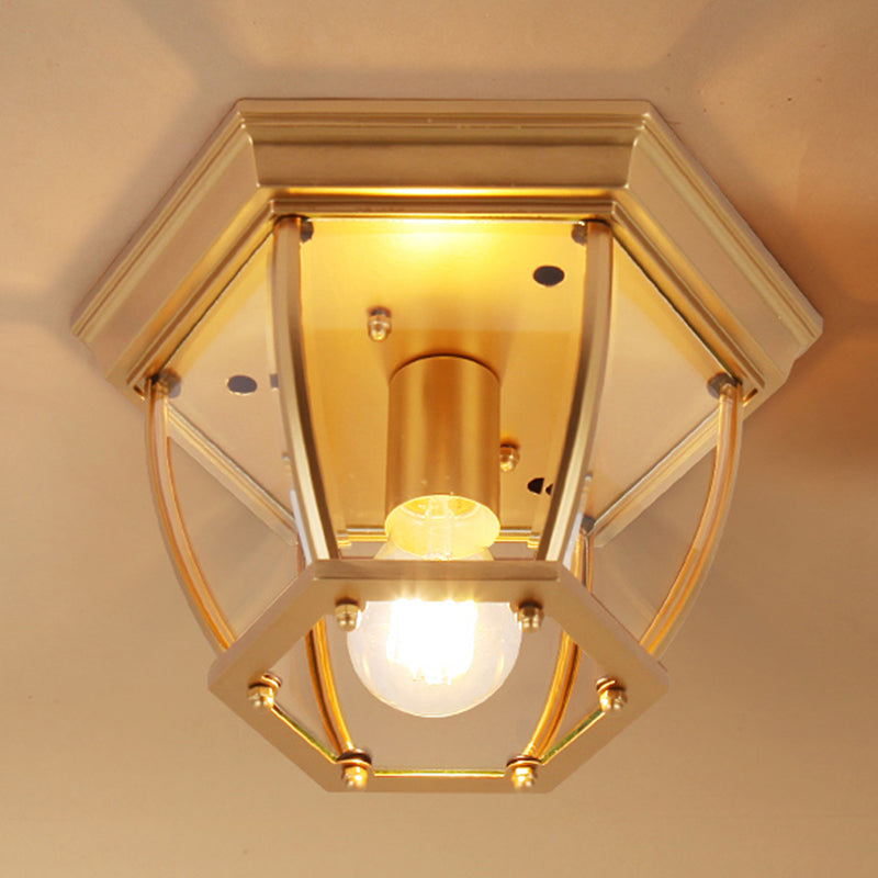 Colonial Style Glass Shade Ceiling Light - Polyhedron Flush - Mount For Bedroom