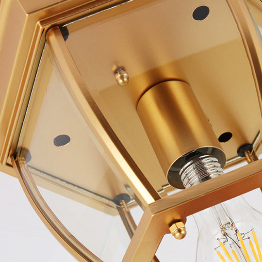 Colonial Style Glass Shade Ceiling Light - Polyhedron Flush-Mount For Bedroom