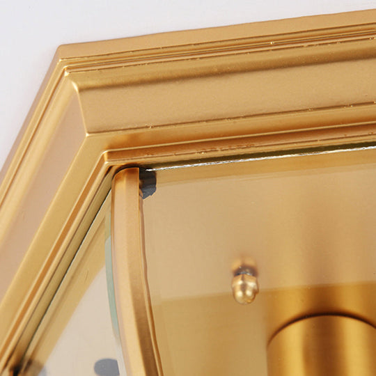 Colonial Style Glass Shade Ceiling Light - Polyhedron Flush-Mount For Bedroom