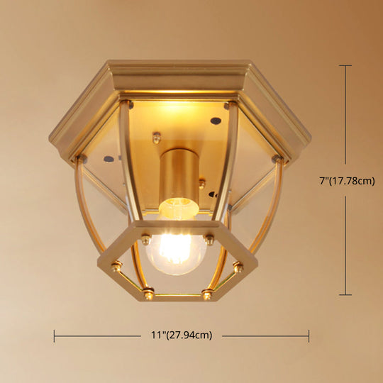 Colonial Style Glass Shade Ceiling Light - Polyhedron Flush-Mount For Bedroom