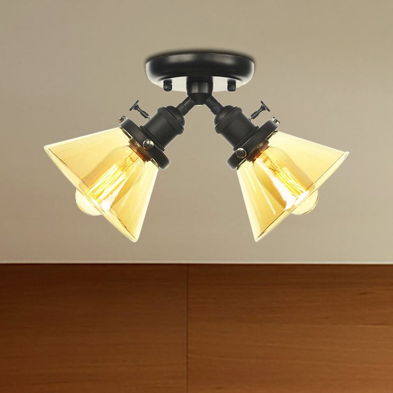 Vintage Style Restaurant Ceiling Light Fixture - 2 Heads Black/Bronze Semi Flush Mount -