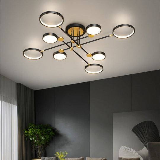 Modernist Metal Ring Chandelier Pendant Light With Hanging Cord - Perfect For Living Room