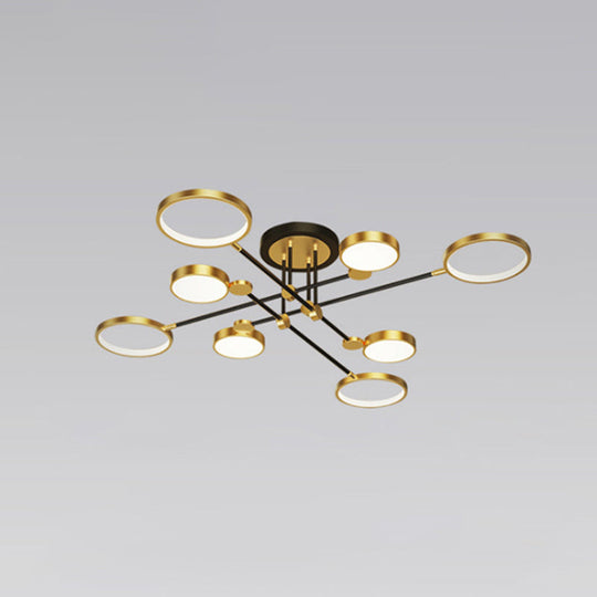 Modernist Metal Ring Chandelier Pendant Light With Hanging Cord - Perfect For Living Room 8 / Gold
