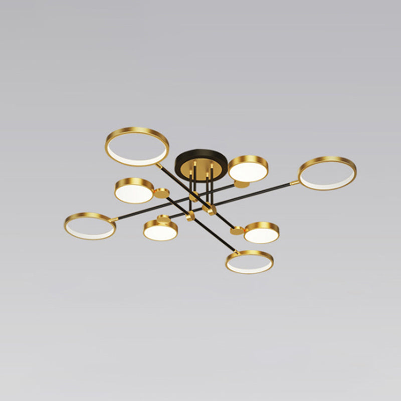 Modernist Metal Ring Chandelier Pendant Light With Hanging Cord - Perfect For Living Room 8 / Gold