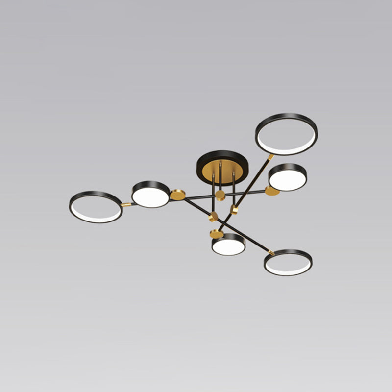 Modernist Metal Ring Chandelier Pendant Light With Hanging Cord - Perfect For Living Room 6 / Black