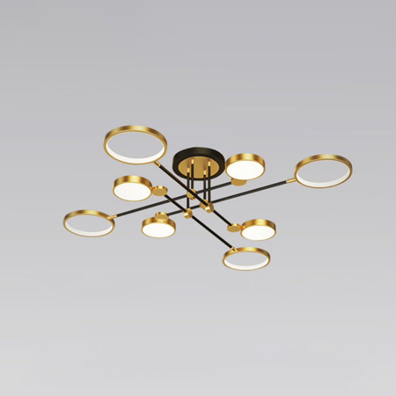 Modernist Metal Ring Chandelier Pendant Light With Hanging Cord - Perfect For Living Room 8 / Gold